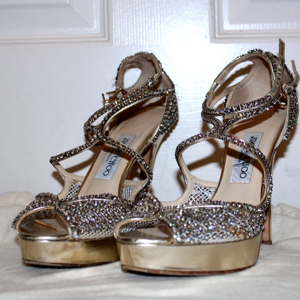Jimmy Choo Swarovski crystal heals gold and rhinestone size 39 (US 9)